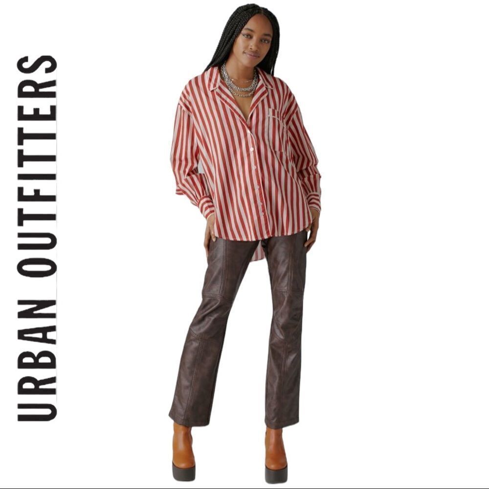 NEW Urban Outfitters BDG Penny PJ Striped Button-Down Shirt S